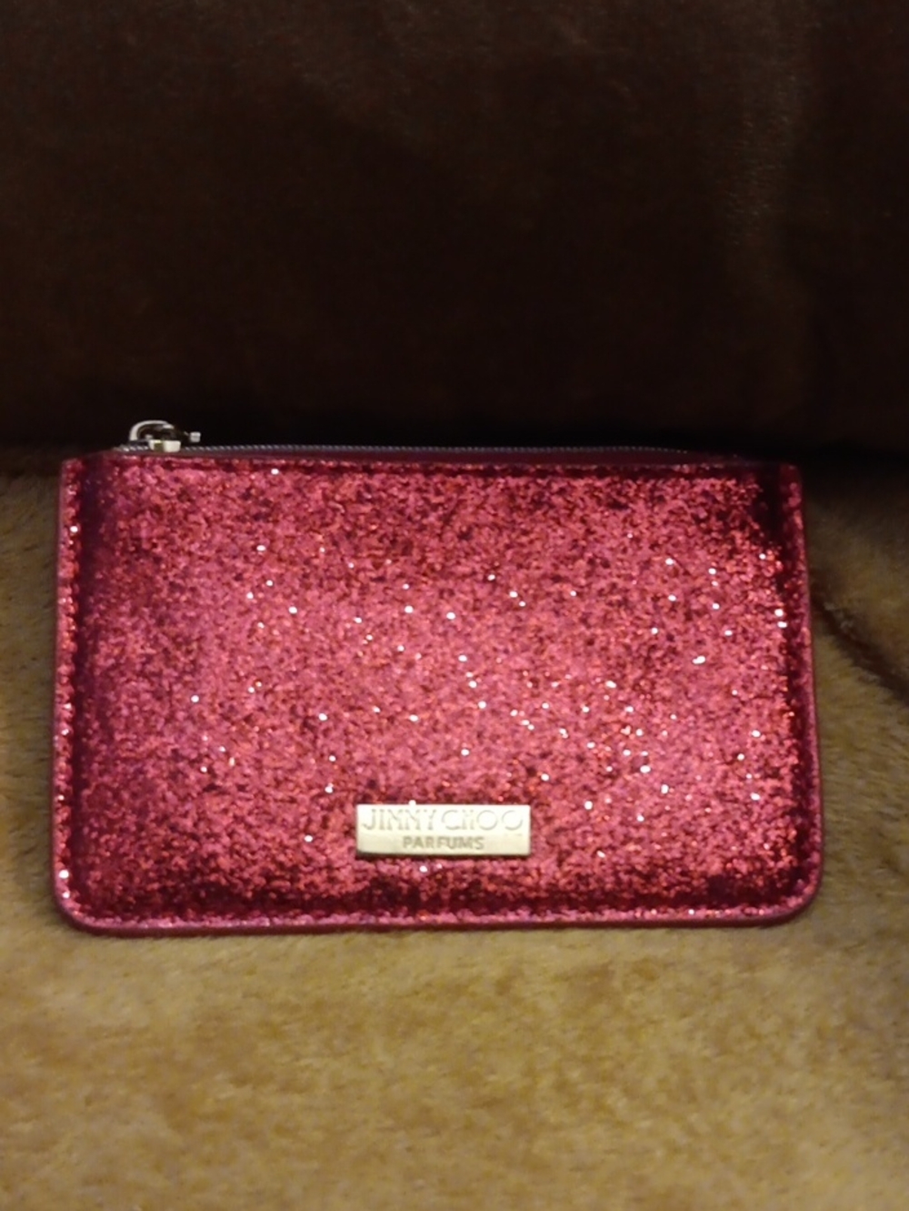 Jimmy Choo Metallic Pink Glitter Zip Pouch